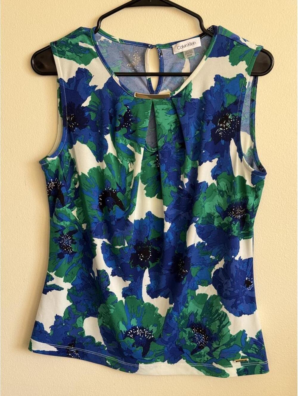 Calvin Klein Blouse Tank Blue Green Floral